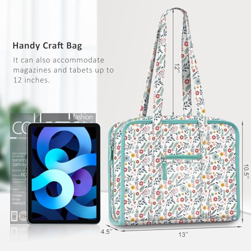 FINPAC Sewing and Craft Supplies Storage Tote Bag with Clear Pockets - color: Spring Bloom