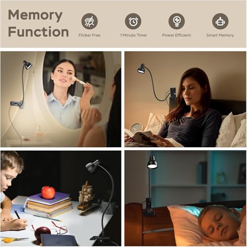 Clip on Light Reading Light for Bed 3 Color Modes Black - color: Black