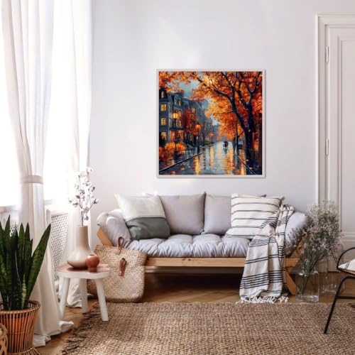 YERUOUIU Fall Street Cross Stitch Kits,11 CT Counting Cross Stitch Kit for Adult Beginners,Needlepoint Cross-Stitch Patterns Dimensions Needlecrafts Embroidery Kits Arts and Crafts - color: SZXZ003-US