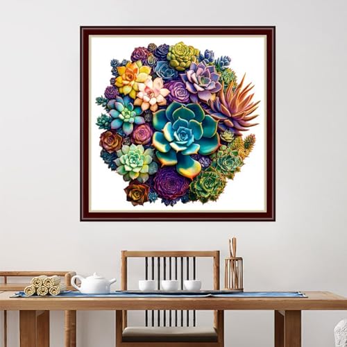 Dimensean Stamped Cross Stitch Kits Full Range of Embroidery Patterns Starter Kits for Beginners Adult DIY Cross Stitches Needlepoint Kits 11CT-Colorful Succulent Plants 18x18 inch - color: Arts kits 43