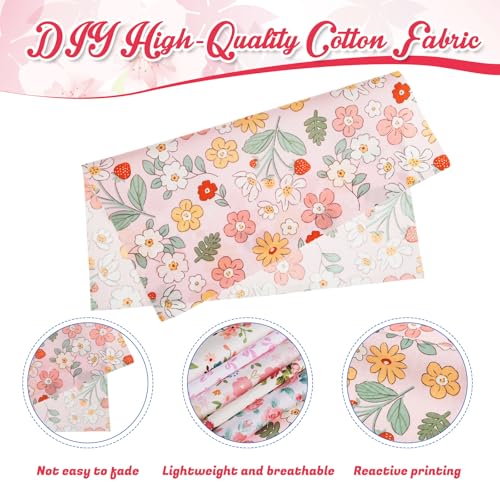 Tatuo 30 Pcs Pink Floral Cotton Fabric Squares 10 x 10 Inch Fabric Bundle - style: Pink Floral
