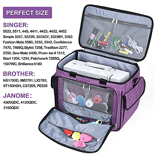 CAB55 Sewing Machine Case - Carrying Bag with Removable Padding, Tote for Machine and Accessories - color: Purple