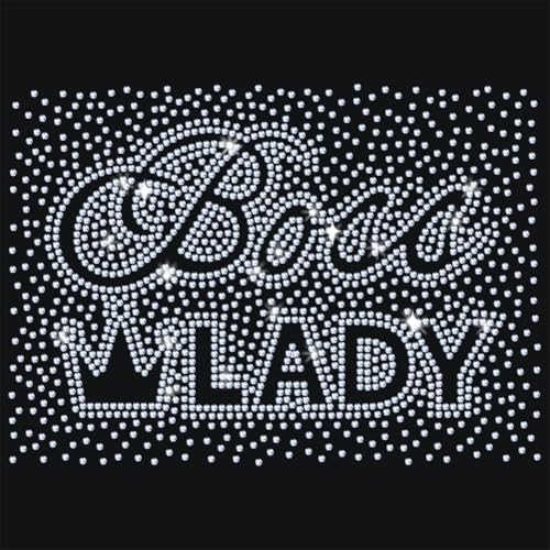 1 Pc Boss Lady Rhinestone Iron on Hotfix Transfer Decal, Bling DIY Patch Clothing Repair Applique T-Shirt Vest Shoes Hat Jacket Decor Clothing DIY Accessories - style: Boss Lady