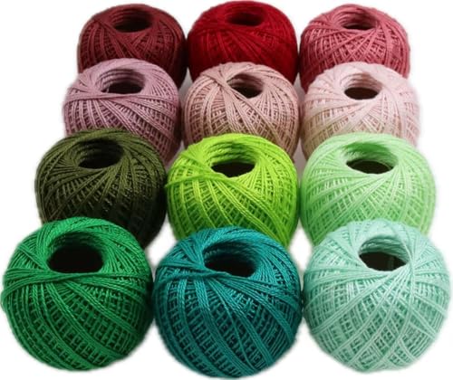 KCS Mercerized Pearl Cotton Thread Size 8 Crochet Needlework Embroidery Threads Ball (12, 12balls08) - color: 12balls08