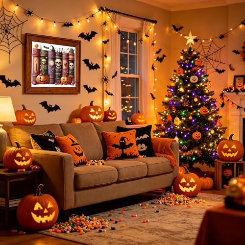 KYOQFVN Cross Stitch Stamped Kit for Beginner - Halloween Cross Stitch - Skull Counted Cross Stitch Kits Embroidery Kit Arts and Crafts for Beginners 13.7x13.7 inch - color: SZXWSJ-05