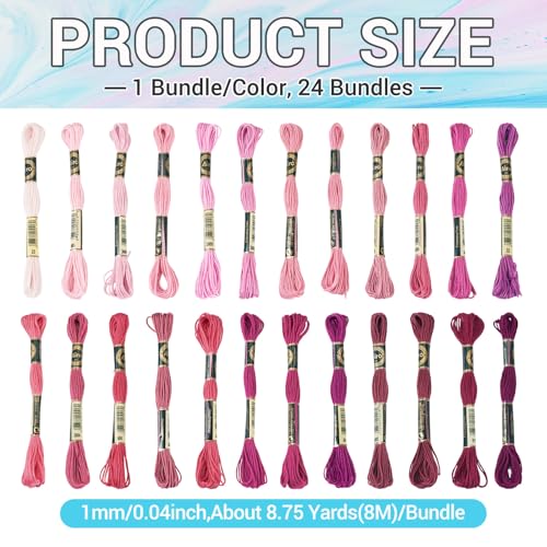 24 Skeins Embroidery Thread Floss 1mm Friendship Bracelet String Making 6 Ply Polyester Cross Stitch Kit Supplies 24 Color 8.75 Yards(8m)/Skein - color: 24 Colors D