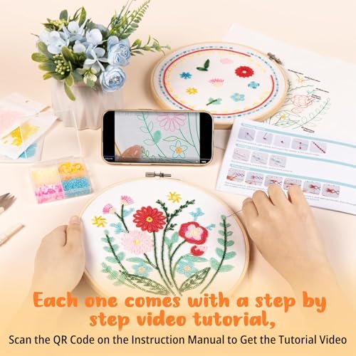 HTVRONT Bead Embroidery Kit for Beginners, 3 Sets, Gifts & Crafts - color: Red Flower Bead Embroidery