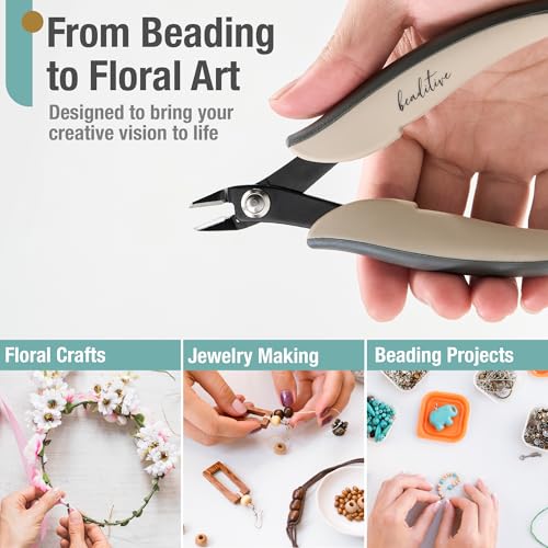 Beaditive Micro Wire Cutter – Natural Cream Flush Cutter for Beading, Jewelry Making & Crafting – Precision 5” High Carbon Steel with Ergonomic TPR Grip