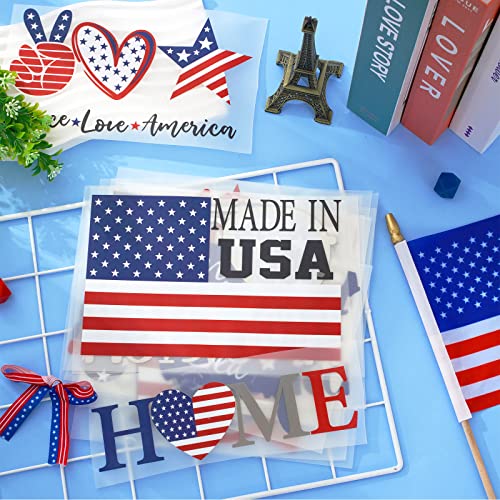 Whaline 30 Sheets Patriotic Iron On Transfers Patches 4th of July Heat Transfer Vinyl Patches USA Flag Red Blue White Iron on Stickers Decals for 250th Anniversary Clothing Fabric DIY Craft Decoration - style: Patriotic
