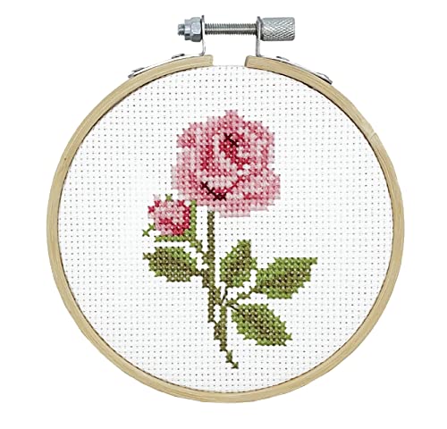DUTCH STITCH BROTHERS - Rose Counted Cross Stitch 4" Hoop and Pattern Included - Cross Stitching Kits for Adults Advanced and Beginners - color: DSB030 Aida