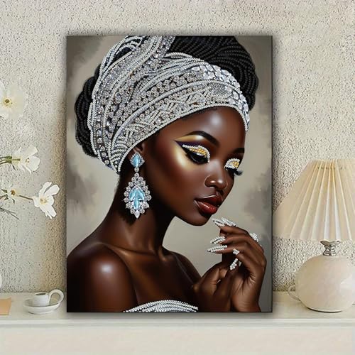 African woman 5D Diy diamond art kits for adults,Partial diamond painting kit for beginners,Special shaped diamond art,sparkling gem art,Diamond Mosaic embroidery,living room decor,11.81x15.7inch - color: LW56
