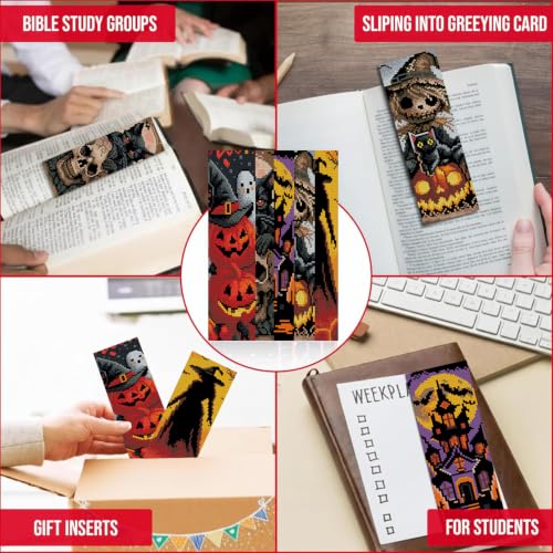 VIGEGU 5 Pack Halloween Cross Stitch Bookmark Kits for Adult Beginners - color: Halloween Cross-Stitch Bookmark - 2