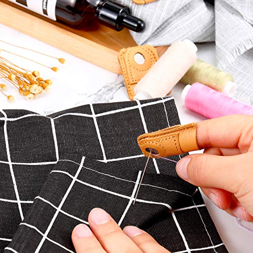 WILLBOND 4 Pcs Leather Thimble Finger Protector for Hand Sewing, 2 Sizes