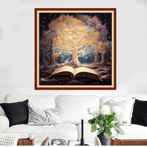 Funxvoot Stamped Cross Stitch Kits Beginners Full Range of Embroidery Kits for Adults 11CT Embroidery Patterns Needlepoint Kits Printed Cross Stitch Kits - (Book Trees 18x18 inchs) - color: Cross Stitch Kits 31