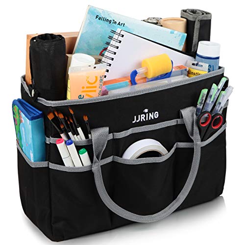 JJRING Large 600D Nylon Artist Organizer Tote Bag With 16 Pockets, Silver - color: Silver, size: Large