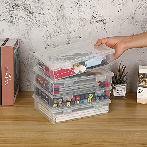 BTSKY Clear Plastic Storage Box with Flap Lid, 4 Pack Small-9.1"x6.7"x2" - size: Small-4 Pack