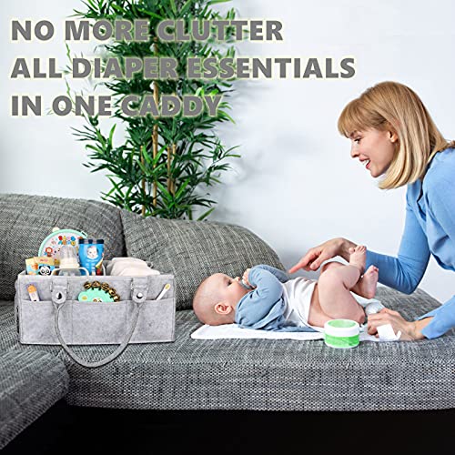 XUANGUO Large Baby Diaper Caddy Organizer, Felt Basket with Handles, Grey - color: grey