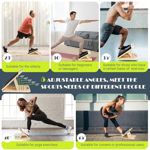 Slant Board Calf Stretching, 300 LBS Capacity Portable Wooden Incline Board