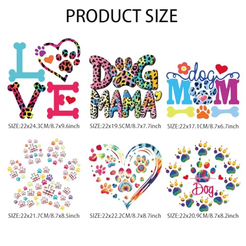 arricraft 6 Pcs Iron on Decals Patches, 6 Sizes Pet Paw Prints Iron on Stickers Colorful Leopard Print Heat Transfer Stickers Bone Dog Washable Patches for DIY Clothes Decor - size: 8.7 Inch Long, style: Pet Paw Prints