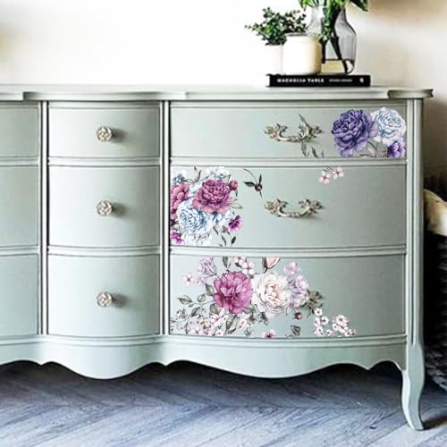 Floral Vintage Rub on Transfer for Furniture Large Flower UV DTF Transfer Sticker for Wood Glass Home Decor, Summer Peony - style: Summer Peony