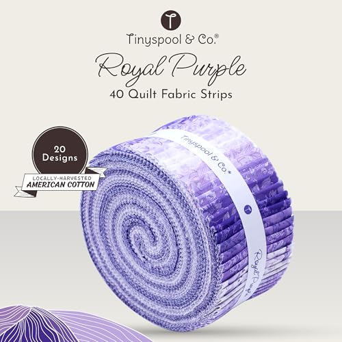 Tinyspool & Co.'s Twirlie Roll 40 Precut Quilting Fabric Strips for Quilting Supplies, Crafting, and Sewing, Soft Cotton Strip for Blanket, Rug, Upholstery, Home Decor, and Purse Making, Royal Purple - color: Royal Purple