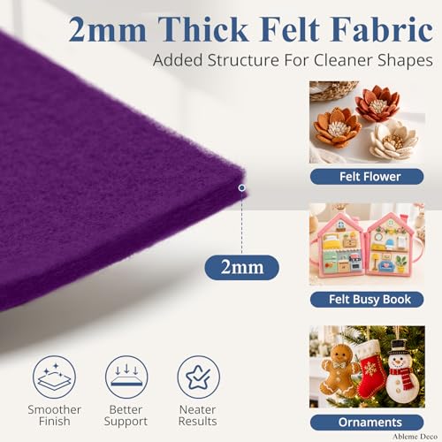 12" x 12" Felt Sheets for Crafts, 2mm Stiff Felt Fabric (12 Pcs), Purple - color: Purple