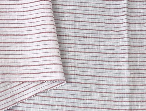 100% Linen Fabric – Lightweight Prewashed – Horizontal Stripe Patterns – Precut Style – Soft & Breathable – 52” Width – by The Linen Lab (Red 4773, 1 Yard pre Cut) - color: Red 4773, size: 1 yard pre cut