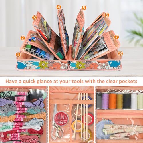 FINPAC Sewing and Craft Supplies Storage Tote Bag with Clear Pockets - color: Vintage Floral