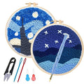 Allazone Punch Needle Embroidery Starter Kits, Pattern Punch Needle Kits Threader Fabric Embroidery, Punch Needle with Adjustable Embroidery Pen for Adults Kids Beginner (Moonlight & Lakeside) - color: Moonlight & Lakeside