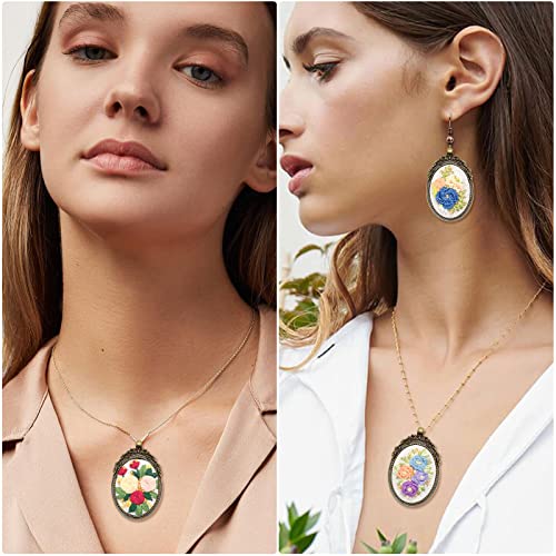 ZOCONE 3 Packs Embroidery Necklace Kit, Embroidery Pendant Kits Mini Cross Stitch Kit with Hoop, Necklace, Pendant, Beads, Stamped Pattern Cloth, Instructions, etc., Embroidery Kits for Adults - color: Gold Beads-G