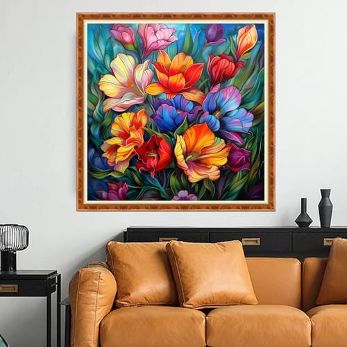 Funchey Counted Cross Stitch Kits for Adults Needlepoint Kits Unprinted Cross Stitching Embroidery Kit 11CT Cross Stitch Supplies-Colorful Flowers 18x18 inch - color: Artcolor04