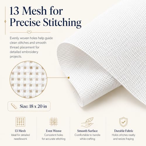 Needlepoint Canvas 13 Mesh, Cotton & Linen Blend, White, 18" x 20" - size: 13-Mesh