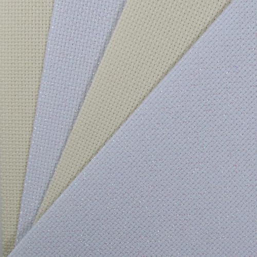 KCS 4 pc of 12" x 18"(30cmx45cm) 14CT Counted Cotton Aida Cloth Cross Stitch Fabric (Cream+White Opal) - color: Cream+white Opal