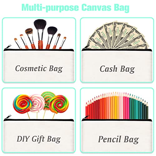 ZeeDix Small Canvas Zipper Pouch for Makeup Pencil Travel Storage 8.3x5 In - color: White, style: 8 Pcs