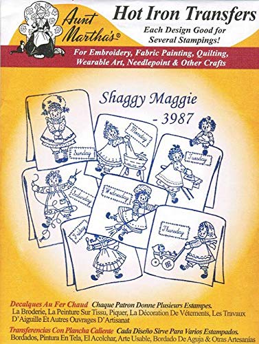 Aunt Martha's Hot Iron Embroidery Transer 3987 Days of the Week Shaggy Maggie