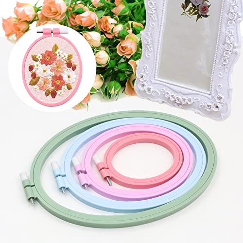 ZOCONE 4 Pcs 4 Size Oval Embroidery Hoops, ABS Plastic Embroidery Hoops Cross Stitch Hoops Embroidery Frames for Sewing, Needlework, Embroidery Projects (Size-9.6", 7.5", 5.7",3.9") - style: 4 PCS,4 SIZE