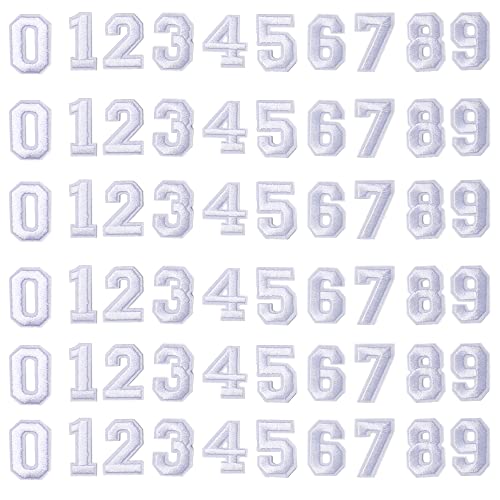 J.CARP 60Pcs White Number 0 to 9 Patches Iron on Sew on Letters for Clothing, Hats, Shoes, Backpacks, Handbags, Jeans, Jackets etc. - color: 60pcs Number, White
