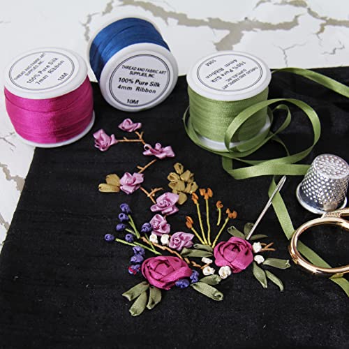 Threadart Black 2mm 100% Pure Silk Ribbon - Single Spool - color: Black, size: 2MM