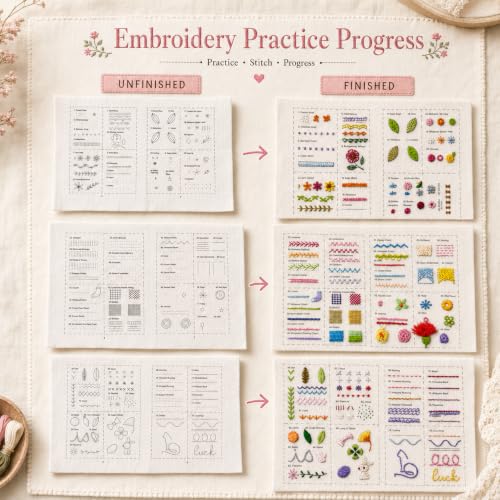 spicssa Beginner Embroidery Stitch Book Kit, 79 Stitches, Video Tutorials