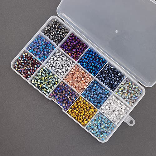 INSPIRELLE 2400pcs 4mm Bicone Beads Faceted Crystal Glass Briolette Beads - color: Electroplate Colors