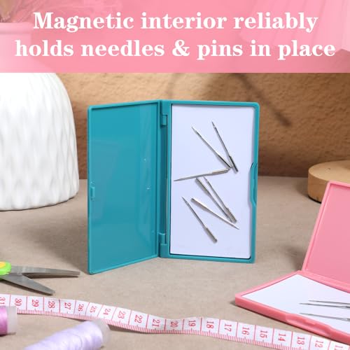 Piriuuo 2 Pcs Magnetic Needle Case, Sewing Needle Holder Rectangle Magnetic Needles Holder Portable Sewing Needles Box Sewings Supplies for Pin Holders Organizer (Green & Pink)