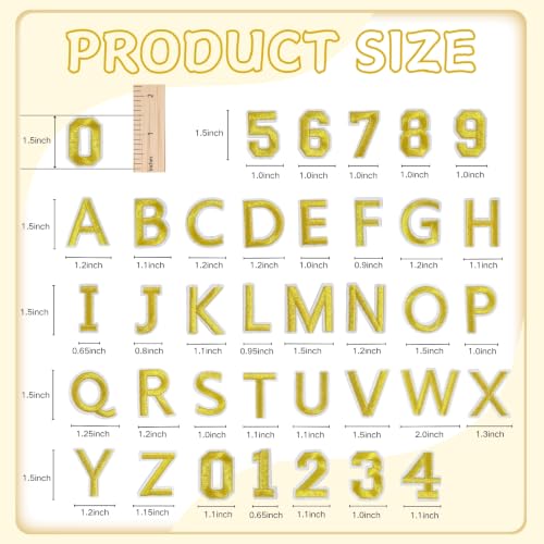 Iron On Letters & Numbers Patches for Fabric Tote Bags Hats Clothing Gold - color: Gold, size: Letters & Numbers
