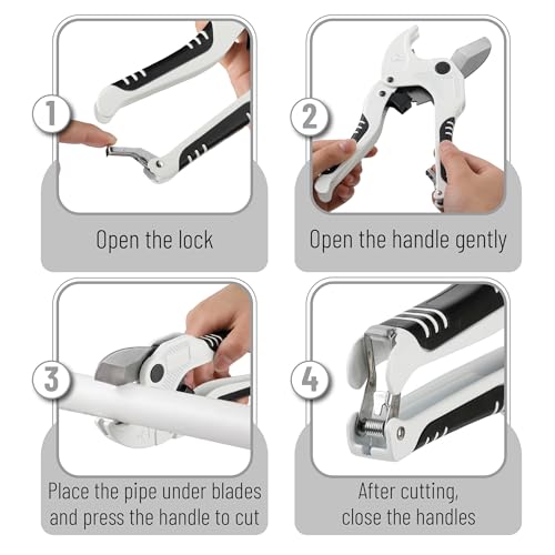 Bates- PVC Pipe Cutter, Cuts up to 1-5/8", Ratchet Pipe Cutter, PEX Cutting Tool for Cutting PEX, PVC, PPR Plastic Hoses and Plumbing Pipes, Ivory - color: Ivory