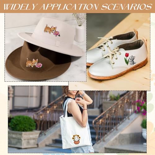 Water Soluble Embroidery Patterns Stabilizers, 4 Sheets Cat Floral Stick and Stitch Embroidery Papers Wash Away, Pre-Printed Cute Animal Transfer Paper Customized Gift for Hand Sewing Lovers Beginners - size: Cat flower