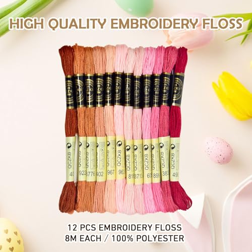 Premium Rainbow Color Embroidery Floss - Cross Stitch Threads - Friendship Bracelets Floss - Crafts Floss - 12 Skeins Per Pack Embroidery Floss,Warm red-Brown Gradient - color: warm red-brown Gradient