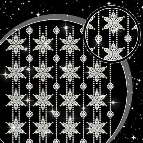 MAYJOYDIY Repeating Flowers Rhinestone Iron on Hotfix Transfer Geometric Flower Heat Transfer Sticker Diamond Chain Bling Clothing Decoration Applique for Shirt Bag Hat Jacket Jeans Shoes DIY Crafts - style: Repeating Flowers