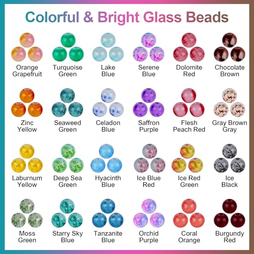 XSEINO About 1200+ PCS 6mm Ink Style Glass Beads Bracelet Making Kit, 24 Assorted Ink Colorful Series Crystal Beads for Jewelry Making and DIY Crafts, Friendship Bracelets - color: Ink Glass Beads
