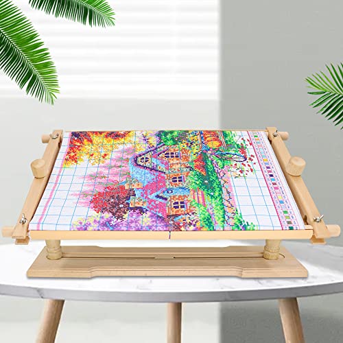 Embroidery Frame Stand - Adjustable Cross Stitch Scroll Frame, Beech Wood Quilt Frame Needlepoint Holder Floor Table Lap Stand Embroidery Hoop Holder for Stitching Sewing Craft