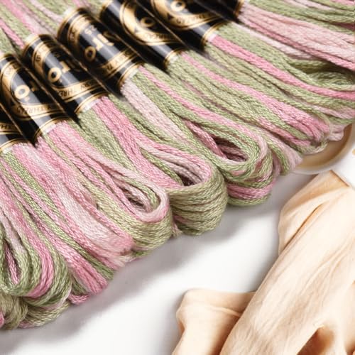 10 Skeins 6 Strands Pink Green Hand Variegated Embroidery Floss Gradient Cross Stitch Thread Friendship Bracelet String Yarn Bracelets Threads Bulk for Sewing Crochet Crafts Stitching DIY - color: Dark Sea Green