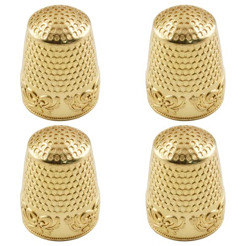Coufce 4 Pcs Gold Metal Sewing Thimble - color: gold
